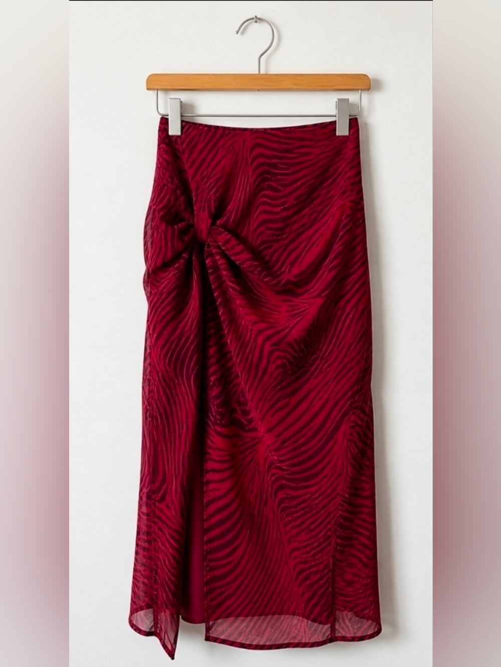 The Fifth Label Merlot Twist-Front Bias Skirt